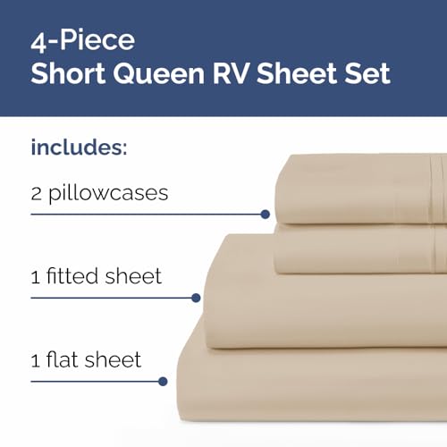 Short Queen Size 4 Piece Bed Sheet Set (12 - Cream / Short Queen)