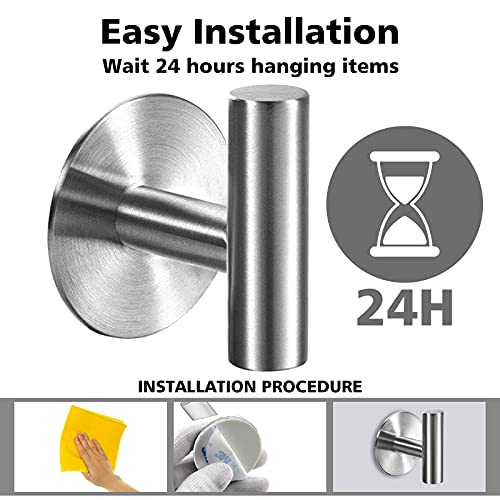 Adhesive Hooks Heavy Duty Wall Hooks Stainless Steel Waterproof Shower Hooks (4 Count)