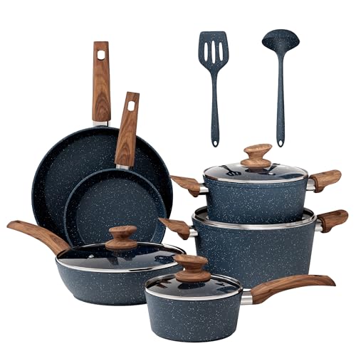 12 Piece Kitchen Pots and Pans Set (Blue / 12 Pcs Cookware Set)