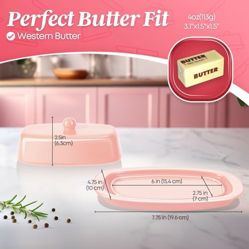 Standard Ceramic Butter Dish with Lid for Countertop (Pink / Standard)