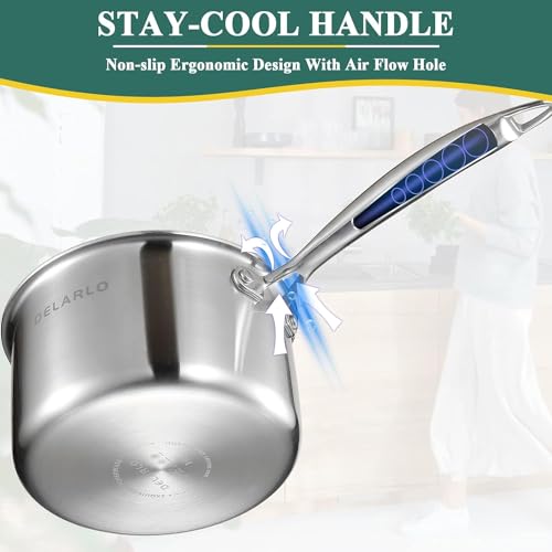 Tri Ply Stainless Steel Saucepan 1QT 2QT 3.5QT Kitchen Pot Set (Silver)