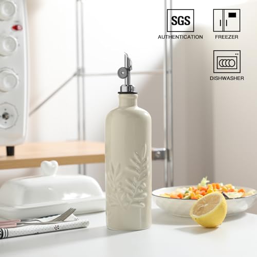 Sweejar 18 Oz Oil Dispenser for Kitchen with Gravity Spout (Beige / 18 Oz(Silver Spout))