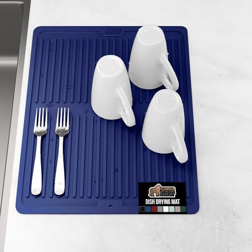 Patented BPA Free Silicone Dish Drying Mat (16" x 12" / Silicone / Blue)