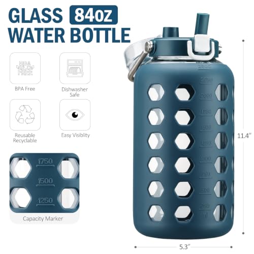 84 oz Glass Water Bottle (Blue / 84 Ounces)