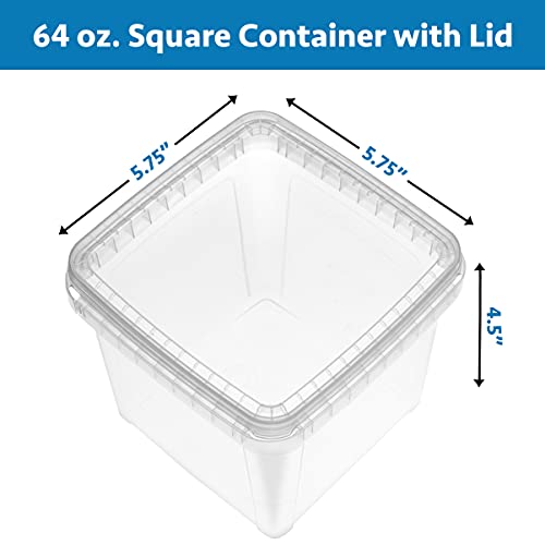 64 oz 20 Large Pack Square Clear Deli Containers with Lids Disposable BPA Free Plastic Food Storage Containers with Lids Airtight for Meal Prep Take Out Kitchen (64 oz)