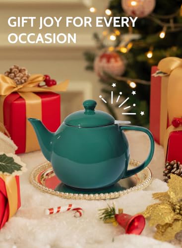 Porcelain Teapot 27 oz with Infuser for Loose Leaf Tea (Sage Green / 27oz (with infuser))