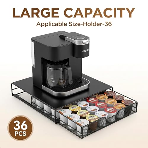 K Cup Holder Drawer for 36 Coffee Pods Storage (36 Capsules / Black with Metal Top)