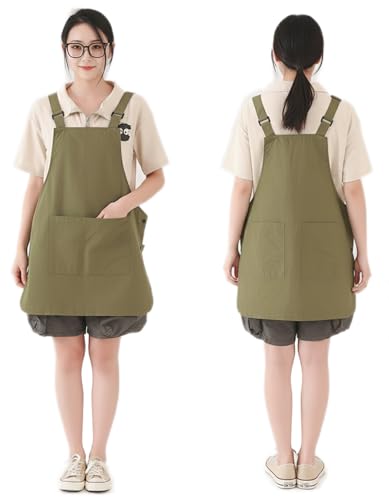 Waterproof Reversible Adjustable Bib Apron with 3 (3 Pockets Green)
