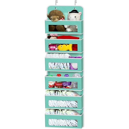 6 Clear Pocket Over Door Hanging Organizer (6 Pockets / Turquoise)