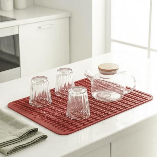 Silicone Dish Drying Mat (Red / 16"L x 12"W)