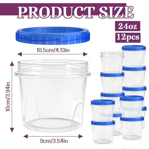 12 Pack Freezer Containers with Screw On Lids 24 Oz (24oz-12pack)