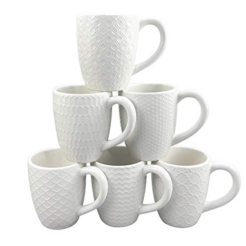 12 OZ White Ceramic Coffee Mugs Set of 6 (12 OZ / White Coffee Mugs)