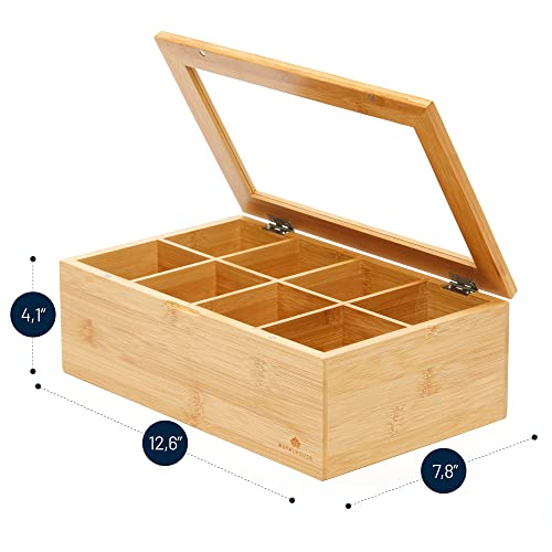 Big Natural Bamboo Tea Storage Organizer (8 Compartments)