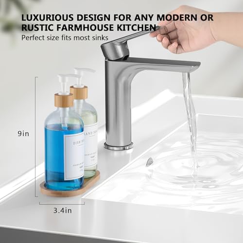 Clear Glass Soap Dispenser (Clear Bottle + 14 Labels + Funnel + Tray)