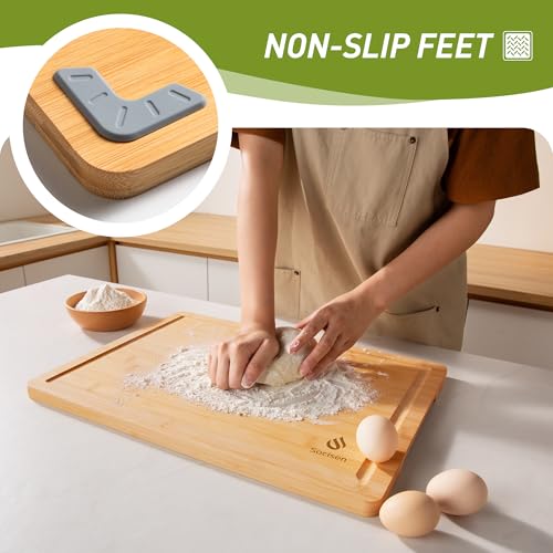 Extra Large Charcuterie Bamboo Board Non Slip Feet Over Sink Wooden Cutting Chopping Board Butcher Block Nice Solid Thick Juice Groove Big Xl XXl xlarge Hardwood Kitchen Counter Organic Meat BBQ Kit (19.5"L x 14"W / Natural)