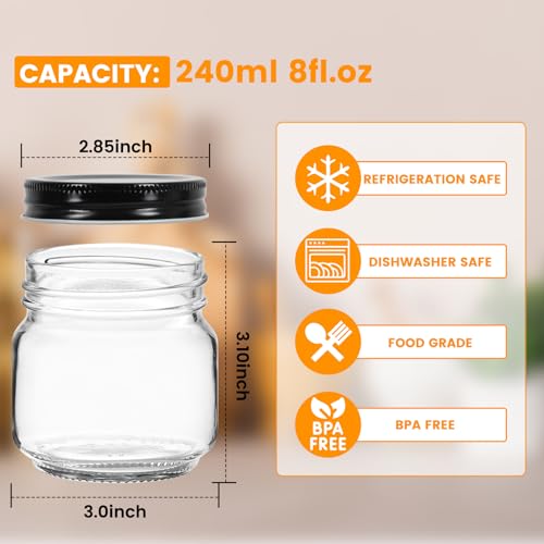 30 Pack Mason Jars 8oz with Black Lids (Black Lids-8oz)