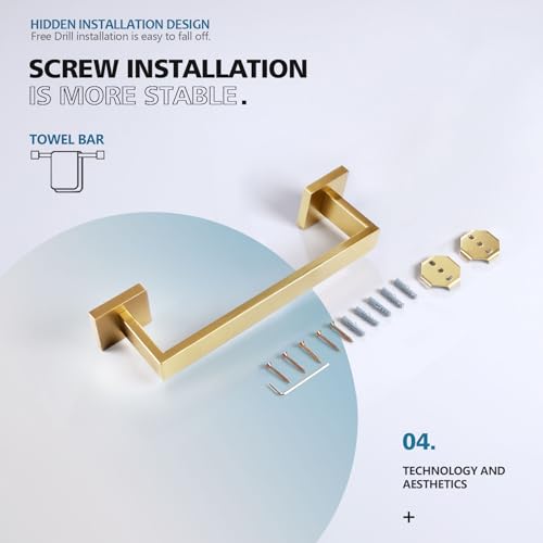 12 Inch Hand Towel Holder Bath Towel Bar Kitchen Dish Cloths Hanger Stainless Steel Wall Mount (Brushed Gold / 12-Inch)