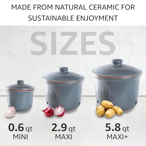 Romertopf Freshness Storage Potato Onion Garlic Clay Pot Set of 3 with Lids (Blue-gray)
