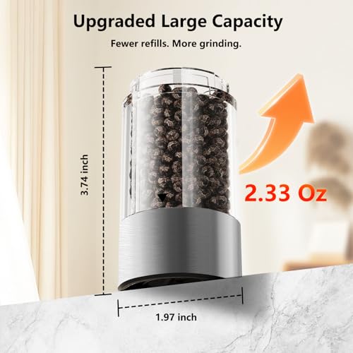 Salt & Pepper Grinder Set with Rechargeable Base (Silver Upgrade)