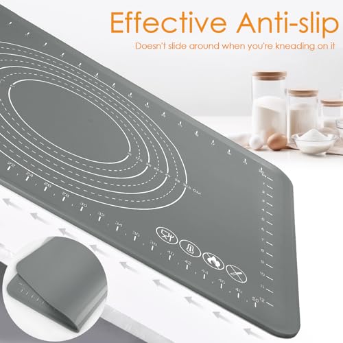 Silicone Pastry Mat 24" x 16" Baking Mat with Measurements and Edge Heightening (Dark Gray / 23.6"L x 15.7"W)