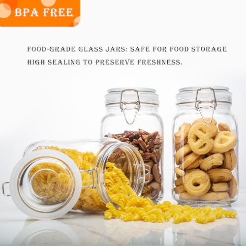 50oz Square Glass Food Storage Jars with Airtight Clamp Lids 3 Pack (Clear 50oz Square - 3 sets)