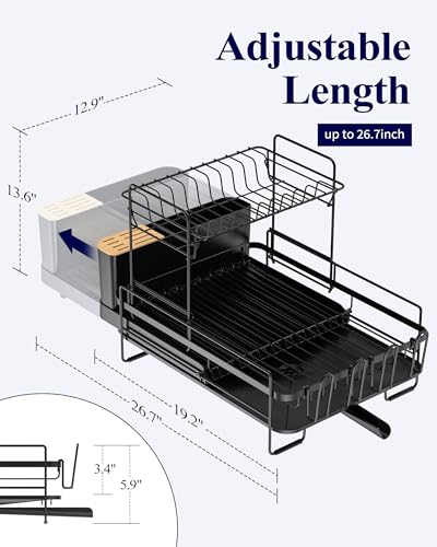 Extendable Dish Drying Rack (2-Tier / Black)