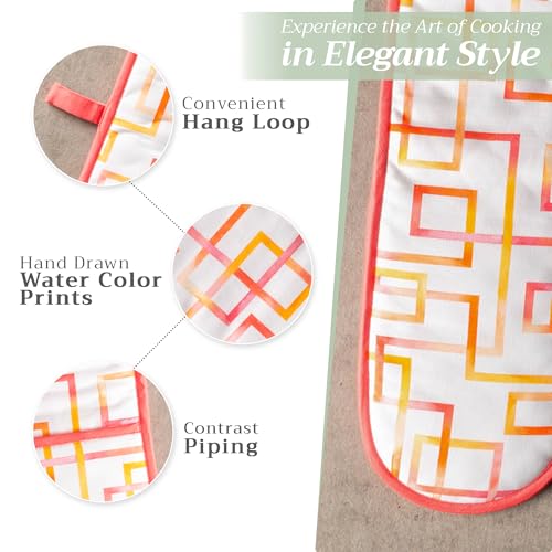 Double Oven Mitts 100% Cotton Double Oven Glove (073 - Summer Maze / 7" x 35" (Double Oven Mitt))