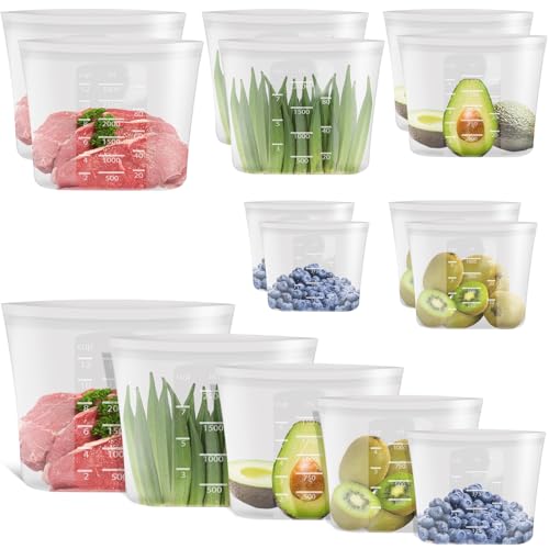 Premium Silicone Reusable Food Bags (Clear | Family Storage Set | 10 Pack)