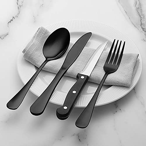 24 Piece Black Flatware Set with Steak Knives (24-Piece / Black)