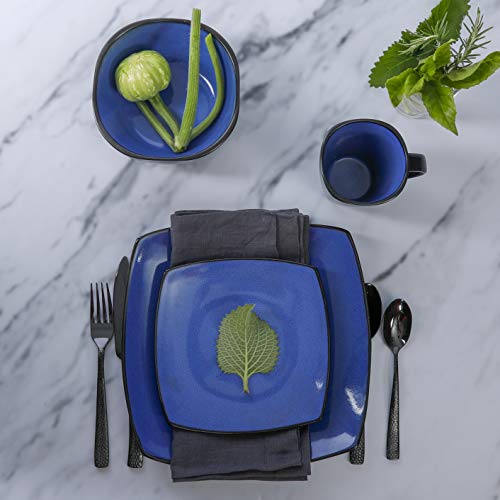Soho Lounge Square Reactive Glaze Stoneware Dinnerware Set (Service for 4 (16pcs) / Sapphire (Soho Lounge))