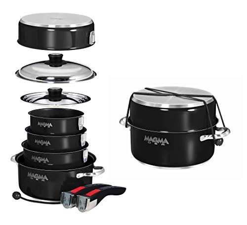 A10-366-JB-2-IND 10 Pc Stainless Steel NonStick Nesting Cookware Set (Jet Black / 10 Piece, Non-stick)