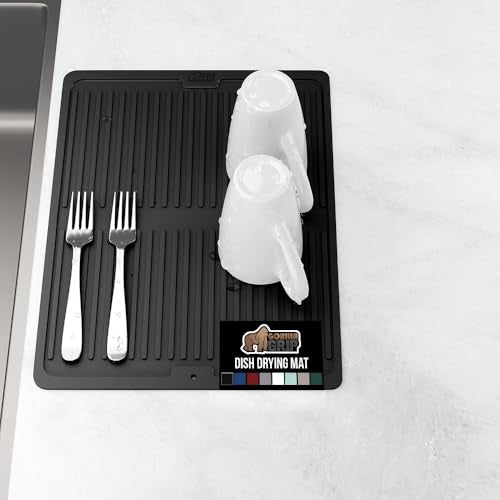 Patented BPA Free Silicone Dish Drying Mat (13" x 11" / Silicone / Black)