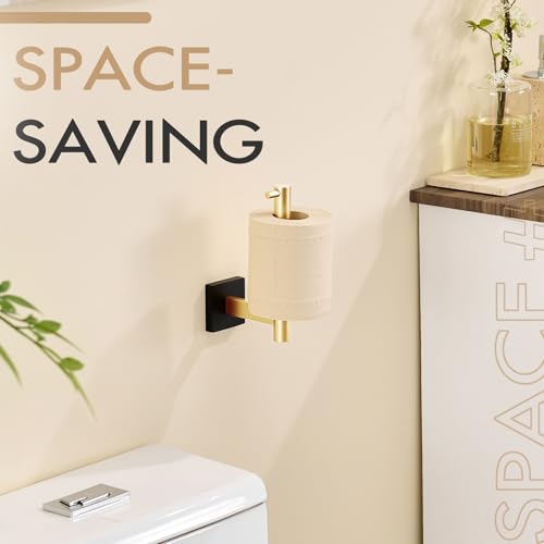 Toilet Paper Holder Black with Gold Toilet Roll Holder Hold Mega Rolls Kitchen Bathroom Tissue Paper Dispenser Stainless Steel (Black Gold / Horizontal)