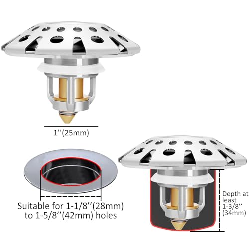 Bathroom Sink Stopper with Hair Catcher (Chrome Silver)