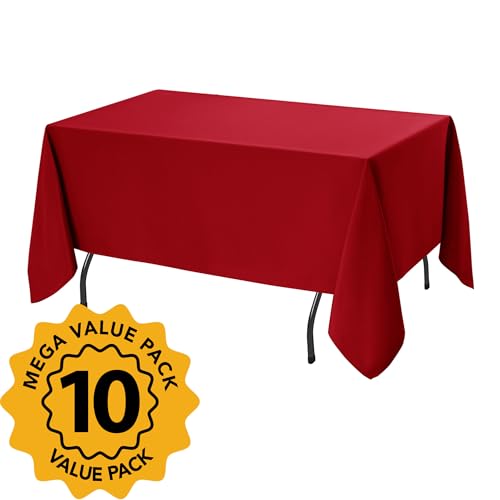 10 Pack Red Tablecloths for Rectangle Tables (Red / 70x108 In, 10 Pack)