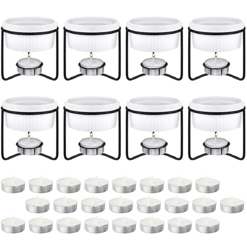 8 Pcs Ceramic Butter Warmers & 32 Tealight Candles (White/Black)