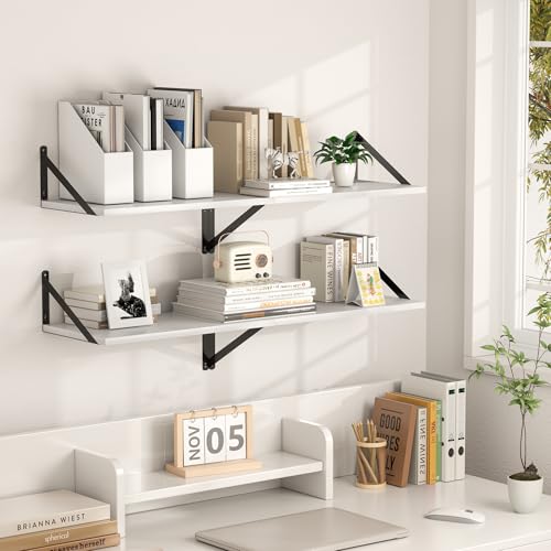 20W x 12D Deep Floating Shelves Set of 2 White (White With Black Metal Bracket / 20Wx12Dx5.8H)
