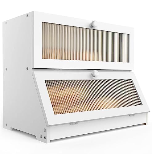 Bread Box for Kitchen Countertop (White-2 / 2‑tier)