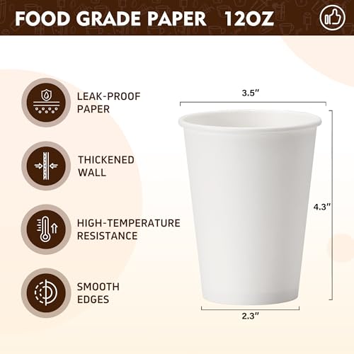 12 oz Coffee Cups Disposable Paper Cups 300 Pack (White / 12 oz)