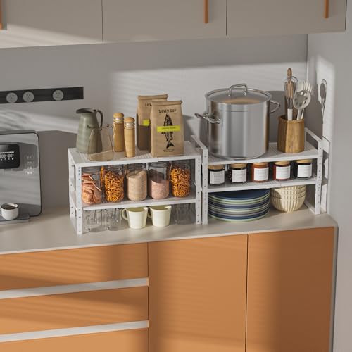 Expandable Adjustable & Stackable Spice Rack (White / 2PACKS/WHITE/LARGE)