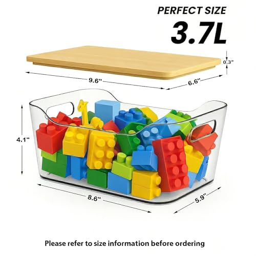 6 Pack Clear Stackable Storage Bins with Bamboo Lids (6 Pack Storage Bins with Lids)