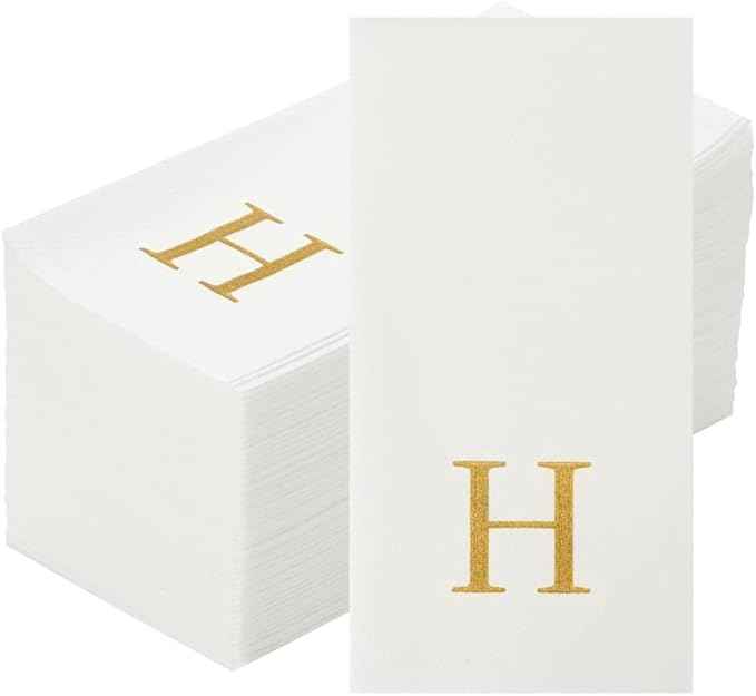 Luxenap 15.8 X 7.9 Inch Linen-Feel Guest Towels, 2000 Lettered Hand Towels - Gold Letter 'H', Sans Serif Font, White Paper Dinner Napkins, airlaid, For Restrooms And Tables - Restaurantware