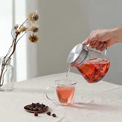 One Touch Glass Teapot with Stainless Steel Filter Lid (20oz(600ml))