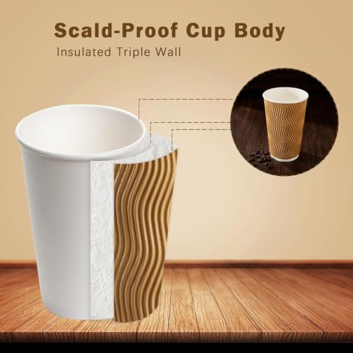 90 Pack 16 oz Disposable Paper Coffee Cups Insulated Champagne (Champagne / 16 oz)