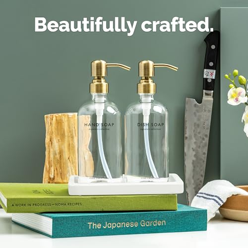 Glass Soap Dispenser Set (Clear Bottle / Brushed Brass Pump)
