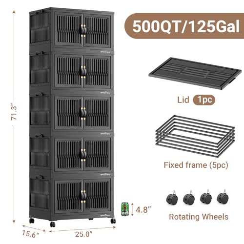500Qt Stackable Storage Bins with Lid (Black / 100QT-5Pack)