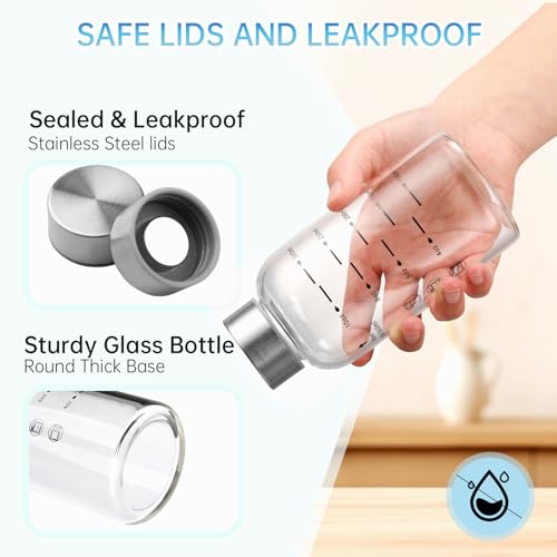 Glass Juice Bottles 6 Pack 12 oz (12 Ounces / 6 Pack Silver Lid)