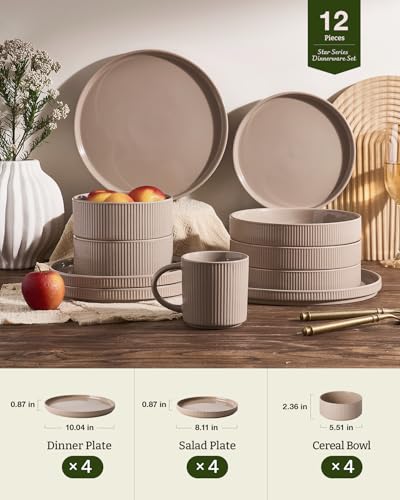 Ceramic Plates and Bowls Set (Cinnamon Brown / Service for 4)
