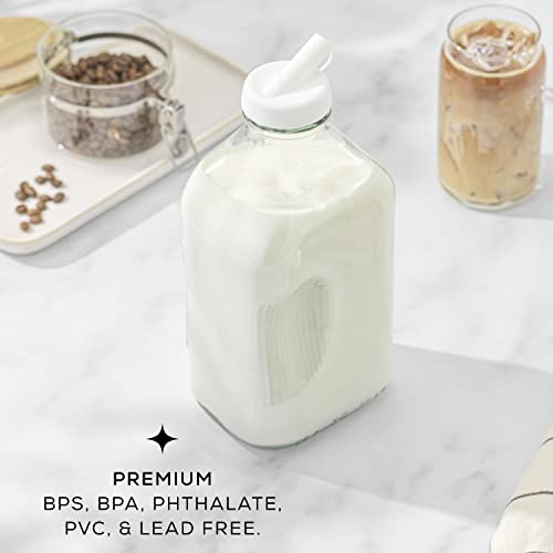 Glass Milk Bottles with Lids and Pourer (64 Oz)