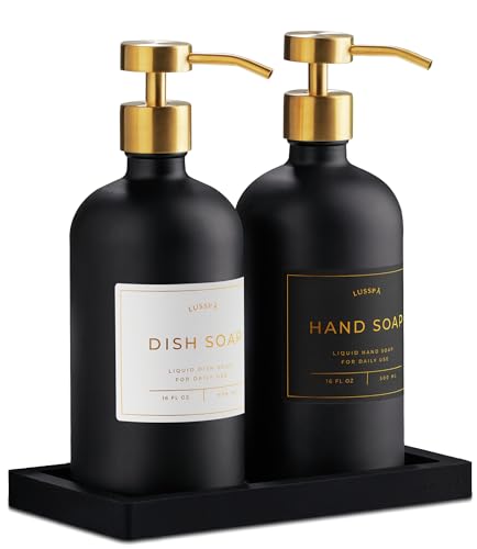 Glass Soap Dispenser Set of 2 (Black/Gold)